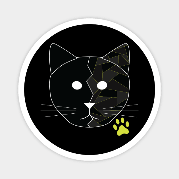 Black Geometric Cat Magnet by Kali Farnsworth